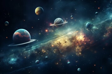 Wall Mural - rare celestial alignment of planets in the solar system, displaying unique colors and textures again