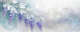 Fototapeta Abstrakcje - Wisteria, glicynia. Abstrakcyjne niebieskie kwiaty, pastelowe tło. Puste miejsce