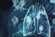 World No Tobacco Day. digital rendering of human lungs with visible virus and smoke, highlighting respiratory health and disease, disease treatment, surgery, laboratory, medical technology concept