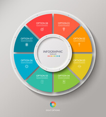Wall Mural - vector infographic circle. cycle diagram with 8 options. round chart that can be used for report, bu
