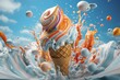 colorful ice cream with an orange and blue swirl swirl