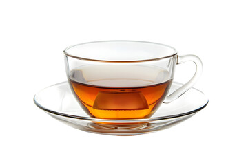 Glass cup of hot aromatic black tea isolated on transparent background