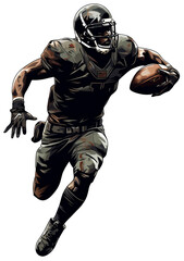 Sticker - An American football player runs with a ball in his left hand. Watercolor paint. Transparent isolated background