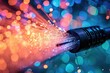 Experience the refreshing aftermath as water droplets form intricate patterns on a close-up of a blow dryer, A fiber optic cable with information traveling in specks of light, AI Generated