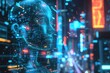© Iftikhar alam - Mans Face in a Futuristic City, A Glimpse Into Tomorrows Urban Landscape, A futuristic view of AI-powered digital promotions, AI Generated