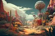 Surreal landscape with AI plants and animals