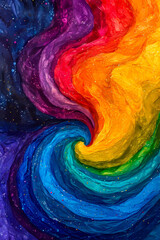 Poster - Spiral of many colors like rainbow on black background.