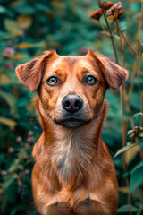 Sticker - Brown dog with blue eyes stares into the distance.