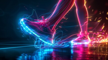 Leinwandbilder - The running shoes with abstract mash lines and pointers on a white background are accompanied by an inscription.  illustration of sport clothing.