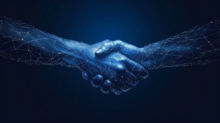 Aufkleber - A handshake isolated on a blue background is a concept of relationships, teamwork, partnership deals, businessman cooperation, corporate meetings, contracts, friendship and business agreements.