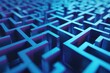 A detailed close-up of a blue and purple maze showcasing the complex network of paths and the difficulty of finding a way out, A maze made of blockchain elements, AI Generated