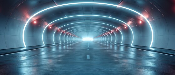 Canvas Print - A 3D rendering of an architecture tunnel on an empty asphalt road on the highway.