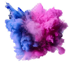 Wall Mural - Realistic  illustration of Holi paint powder color explosion. Blue and pink dust splash, spring holiday paint burst isolated on transparent, decorative element for Indian festivals.