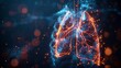 Viral infection in the lungs. Low poly wireframe style. Visual representation of pneumonia, acute respiratory infections, pneumonia. Polygonal abstract isolated on blue background.