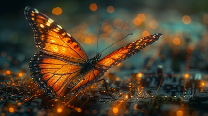Aufkleber - This digital illustration shows a butterfly on a world map background, representing a successful startup, investment, or business transformation.