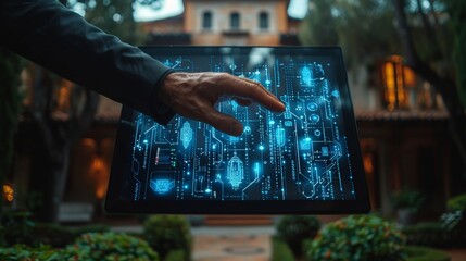 Poster - Businessman touching screen of artificial intelligence. Conceptual image of digital information technology.