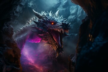 Wall Mural - a dragon in a mystical cave, with a magical aura surrounding it