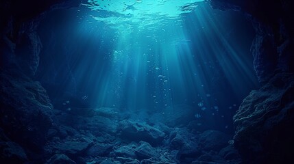 Poster - A deep abyss illuminated by the blue light of the sun under the sea