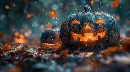 Poster - Jack O' Lanterns At Moonlight In Spooky Forest - Halloween