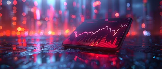 Leinwandbilder - Stock trading graph illustration on a smart phone with an accompanying growth strategy chart. 3D rendering of the concept.