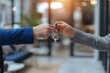 © Ifti Digital - Two People Exchanging Keys, Real estate agent handing over new office keys to business owner, AI Generated