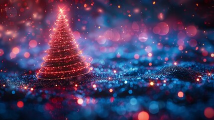 Fototapete - Christmas tree with futuristic cyber design. Winter holiday background.