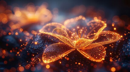 Aufkleber - The golden flower frame of the Easter card is composed of low poly style design. A wireframe light connection structure is part of the design. Modern 3D graphic concept with a geometric background.