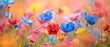 A vibrant assortment of colorful flowers bloom in the lush grass, creating a picturesque natural backdrop. Nature floral wallpapers and background