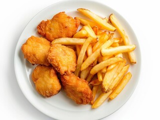 Sticker - Plate of nuggets and french fries isolated on a white background