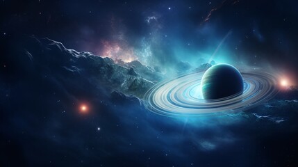  a planet in space with a ring around it