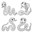 Set cute snakes sketch. Hand drawn line art illustration.
