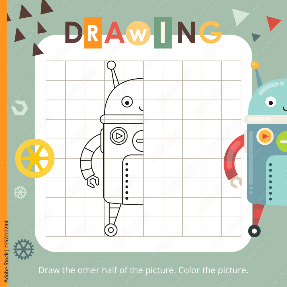 Cute Robots activities for kids. Finish the picture – Robot. Logic ...