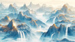 Abstract blue artistic conception landscape decorative painting, Chinese style freehand landscape background