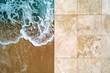 © Deivison - Top view of beach sand half and water other half tile.