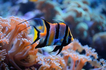 Wall Mural - Vibrant Angel Fish Swimming in Pristine Coral Reef Aquarium with Vivid Marine Life and Natural Underwater Beauty