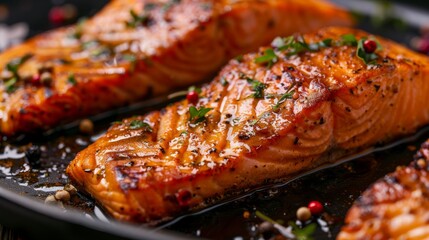 Wall Mural - Grilled salmon with spices. Healthy food.