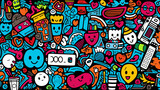 Fototapeta  - Colorful Assortment of Doodles with Emotive Characters