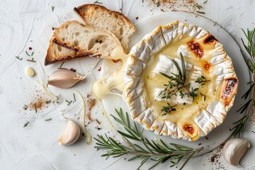 Wall Mural - Creamy Baked Camembert with Aromatic Herbs on Stone Platter