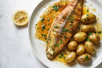 Wall Mural - Pan-Fried Sole in Luscious Lemon Butter Sauce with Parsley