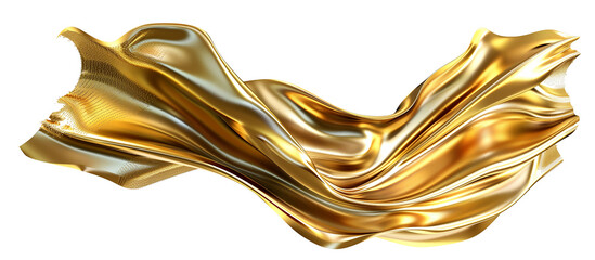 3d flowing fractal metallic gold shape, isolated on transparent background