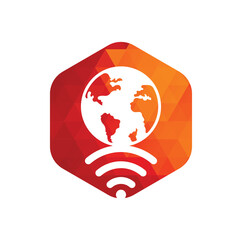 Globe wifi logo design icon. World signal vector logo template.