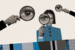© deagreez - Creative photo collage picture young girl hold zoom magnifying glass enlarger look investigate examine peek eye checkered background