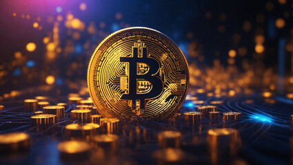 Bitcoin cryptocurrency digital money golden coin technology and business concept