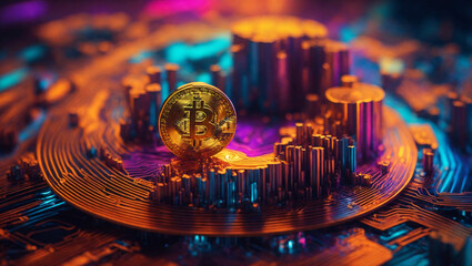Bitcoin cryptocurrency digital money golden coin technology and business concept