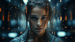 Woman face with futuristic digital interface overlay ai generated portrait image