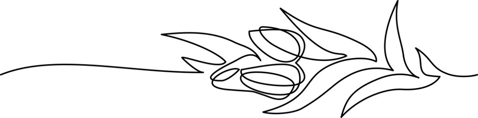 Wall Mural - Tulips flowers decoration row border. Continuous one line drawing.