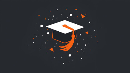 Wall Mural - illustration of a graduation cap in yellow color with black background, ai generated