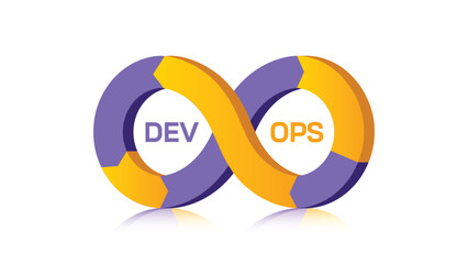 DevOps diagram, DevOps software development IT concept, DevOps banner concept has 8 steps to analyze such as plan, code, build, operate, deploy, test, monitor.