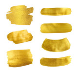 Fototapeta Pokój dzieciecy - Gold paint  textured abstract brushes. Hand drawing gold brush stroke paint spot. foil texture. Golden background