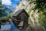 Fototapeta Big Ben - Lake Obersee view of a wooden hut